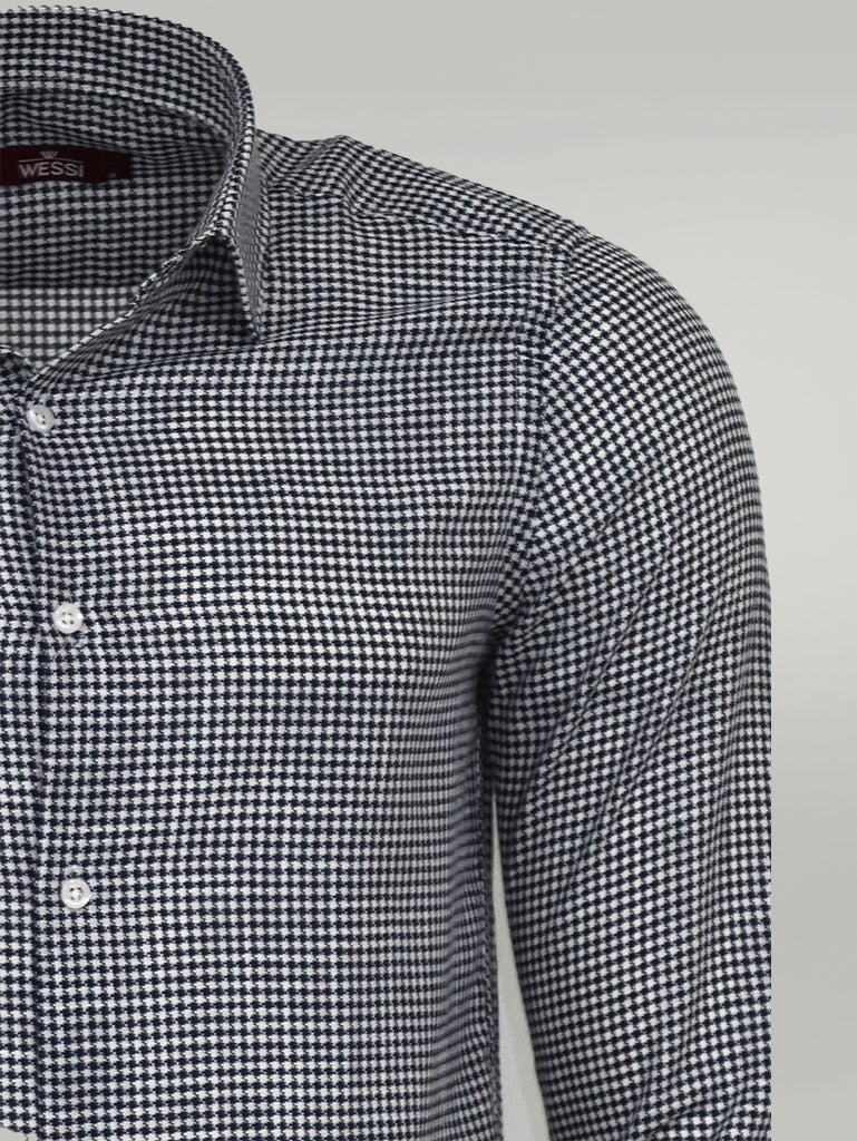 Camicia da uomo blu navy con motivo pied de poule - Wessi
