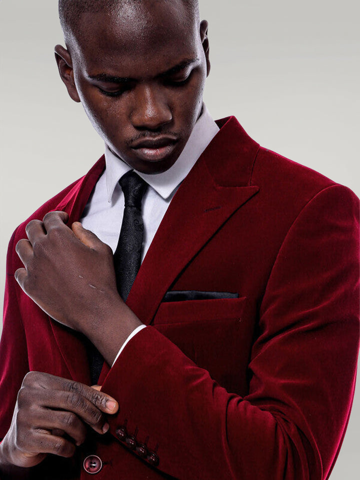 Blazer Homme Bordeaux En Velours à Revers Large - Wessi