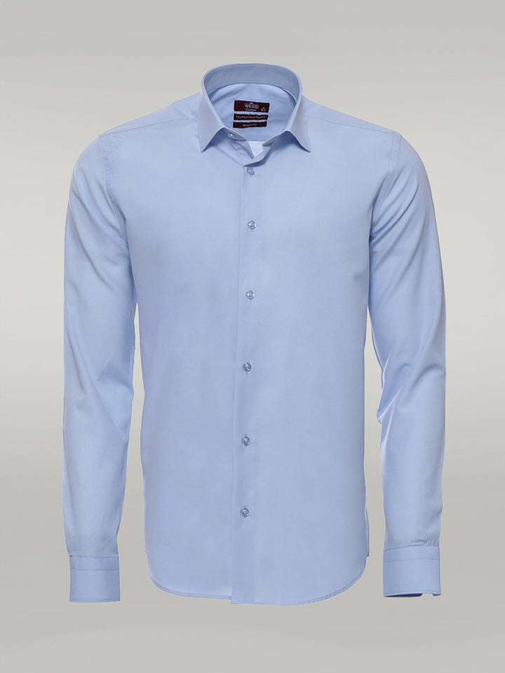 Chemise Regular Fit Bleu Ciel Uni à Manches Longues - Wessi