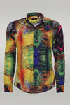Camisa Hombre Estampado Pavo Real Manga Larga Multicolor - Wessi