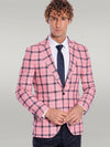 Розовый мужской пиджак в клетку Slim Fit - Wessi