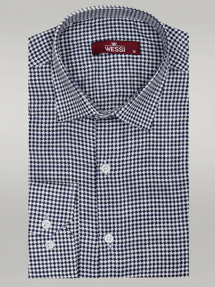 Camicia da uomo blu navy con motivo pied de poule - Wessi