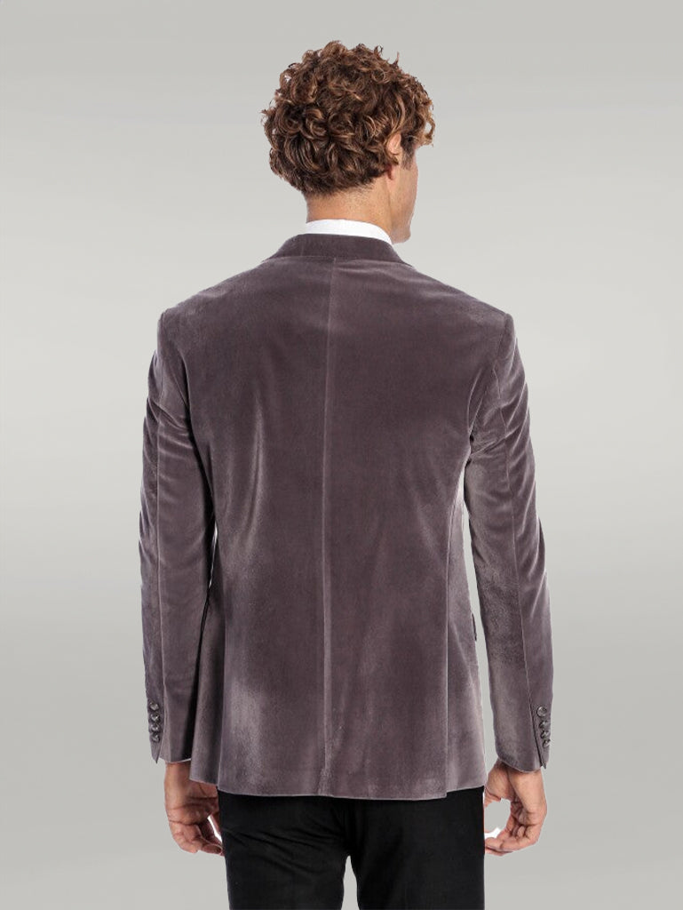 Blazer Homme Gris Velours à Revers Large à Bouton Unique - Wessi
