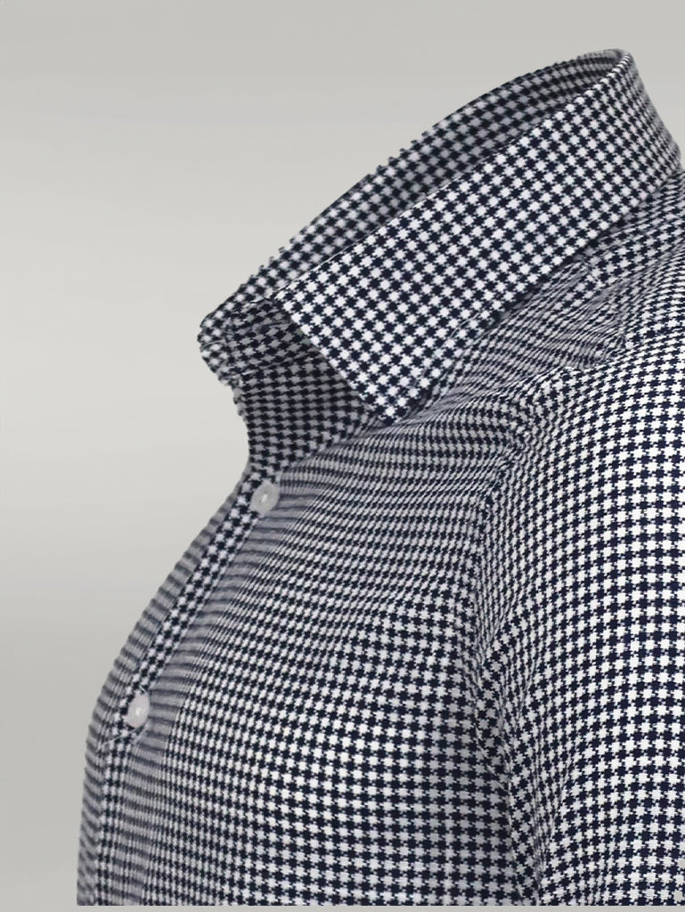 Camicia da uomo blu navy con motivo pied de poule - Wessi