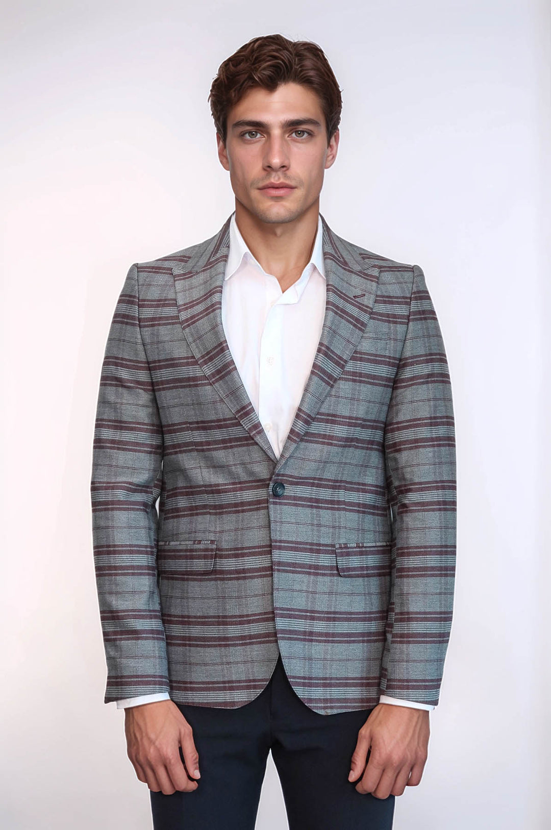 Blazer Hombre Slim Fit Cuadros Burdeos - Wessi