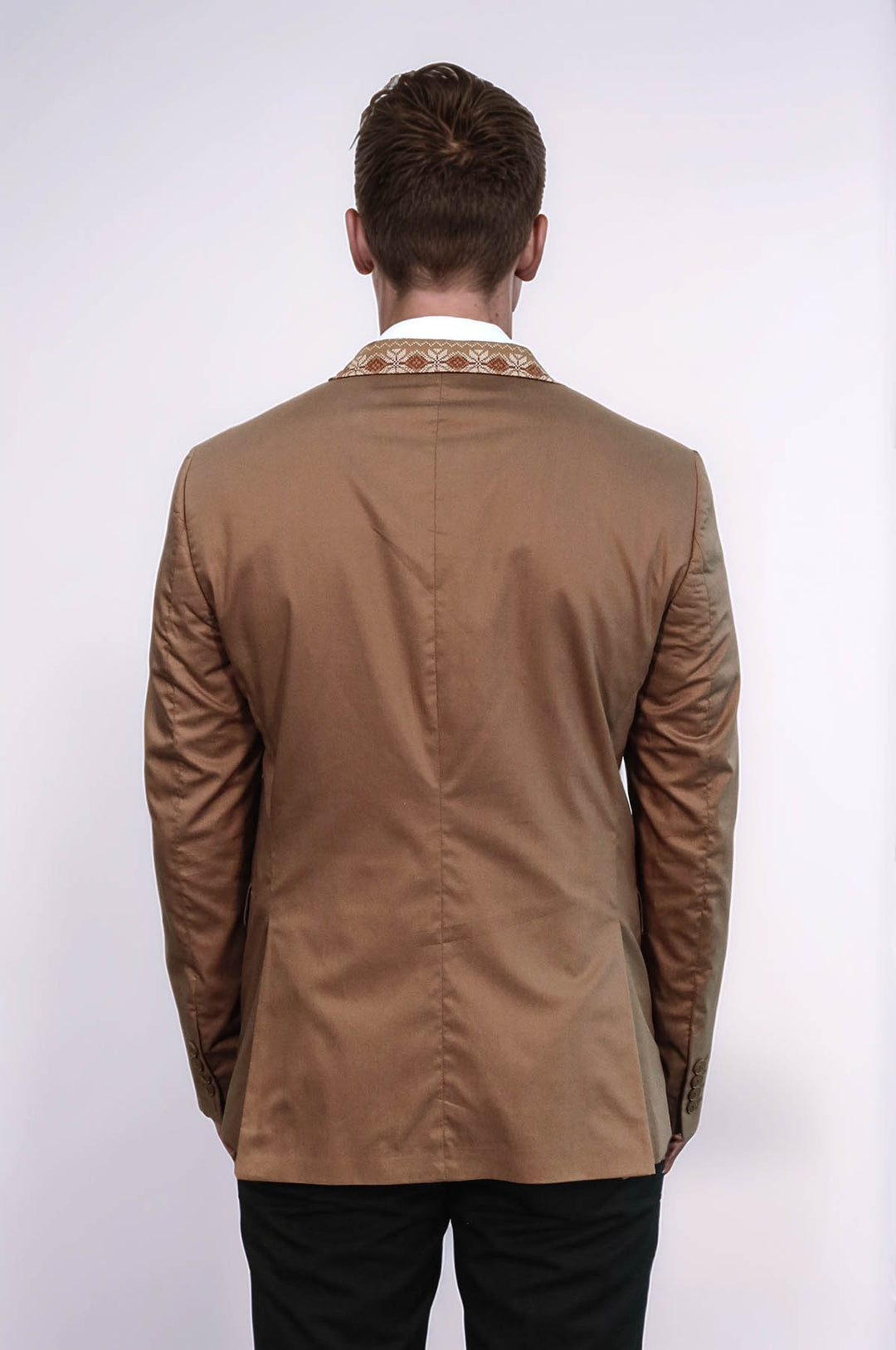 Giacca con Collo a Maglia a Doppio Bottone Mono Rever Tan - Wessi