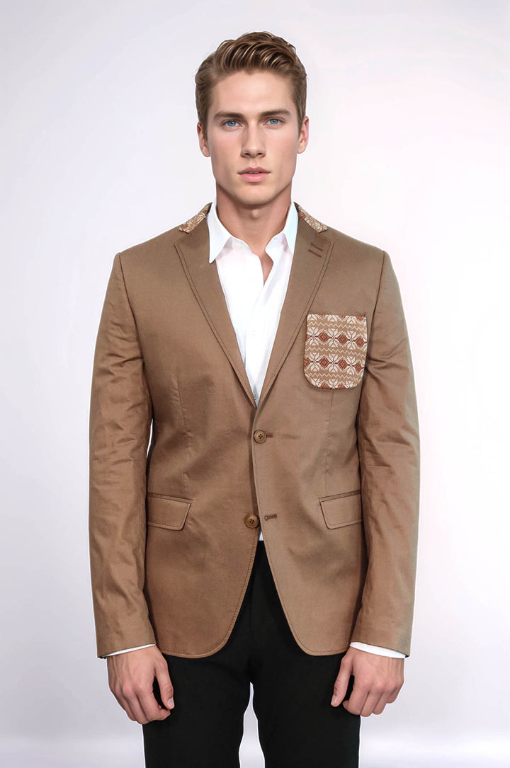 Giacca con Collo a Maglia a Doppio Bottone Mono Rever Tan - Wessi
