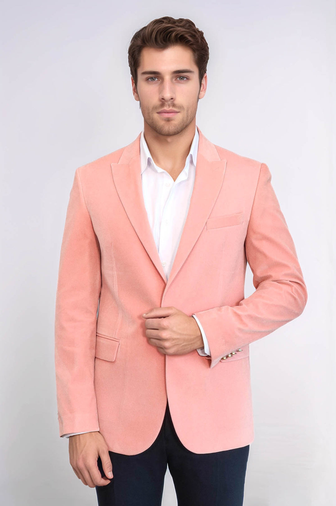 Blazer Homme Rose Velours à Revers Larges - Wessi