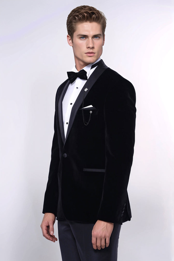 Blazer noir uni en velours | Wess