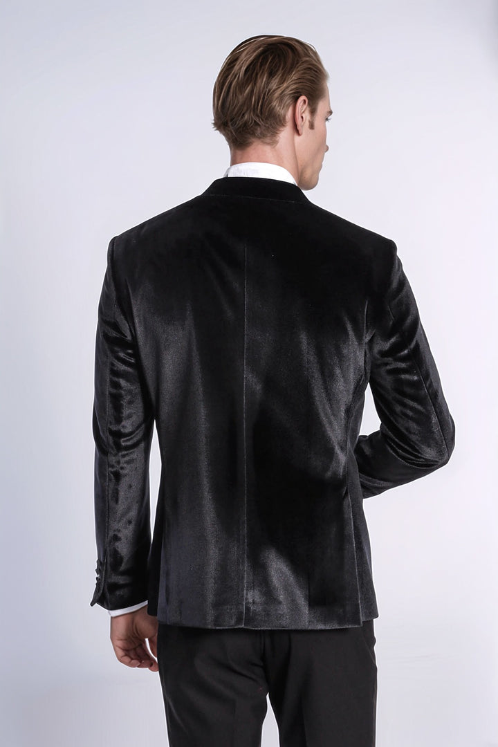 Combinación de pantalón y blazer de graduación para hombre de corte slim de terciopelo negro - Wessi