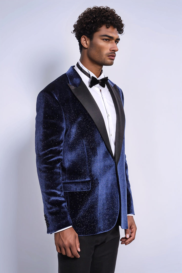 Blazer de Bal Homme Bleu Marine en Velours Coupe Slim Sparkle - Wessi