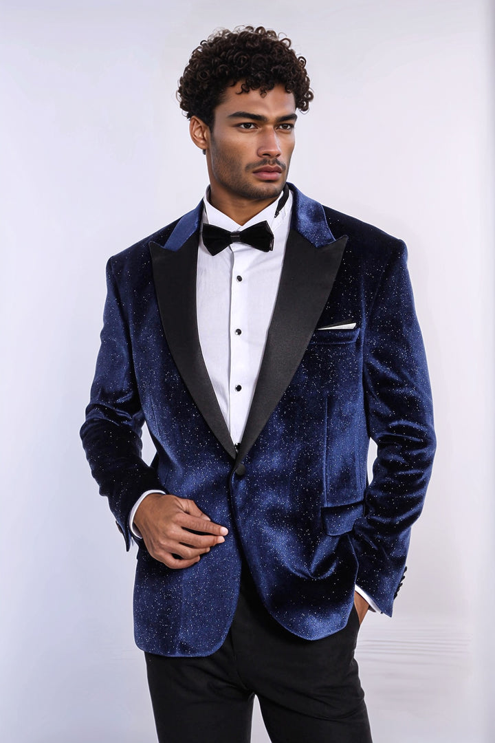 Blazer de Bal Homme Bleu Marine en Velours Coupe Slim Sparkle - Wessi