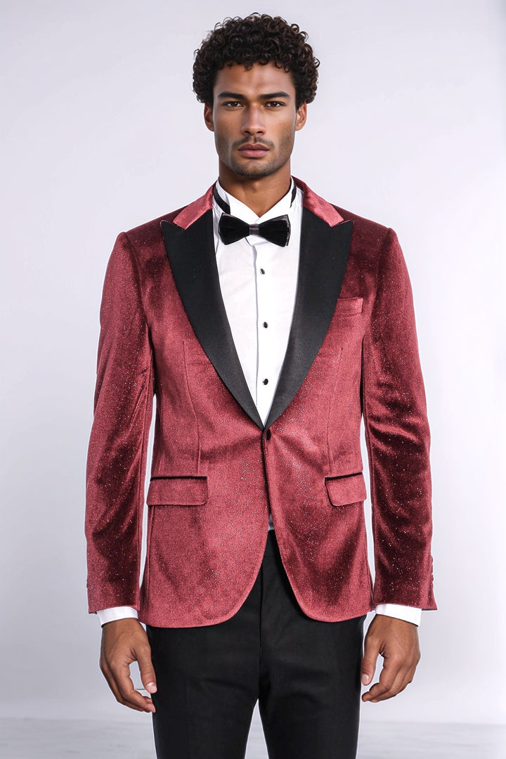 Blazer de graduación para hombre Sparkle Slim Fit de terciopelo burdeos - Wessi