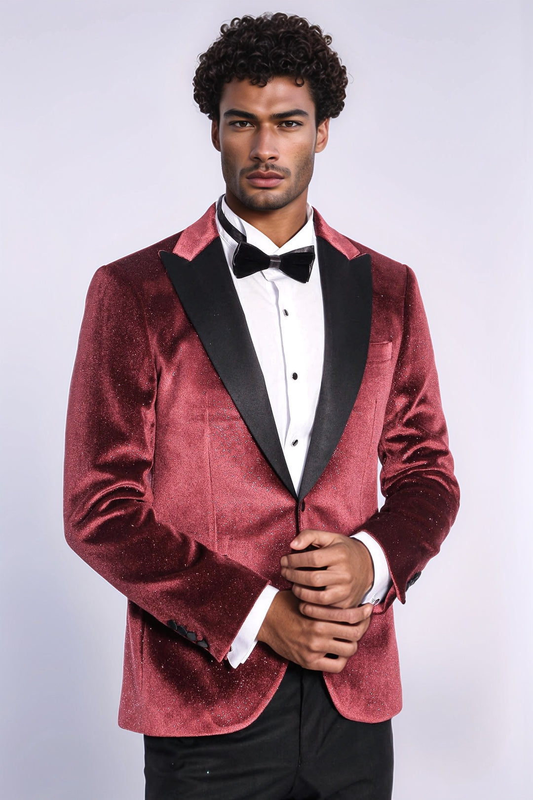 Blazer de graduación para hombre Sparkle Slim Fit de terciopelo burdeos - Wessi