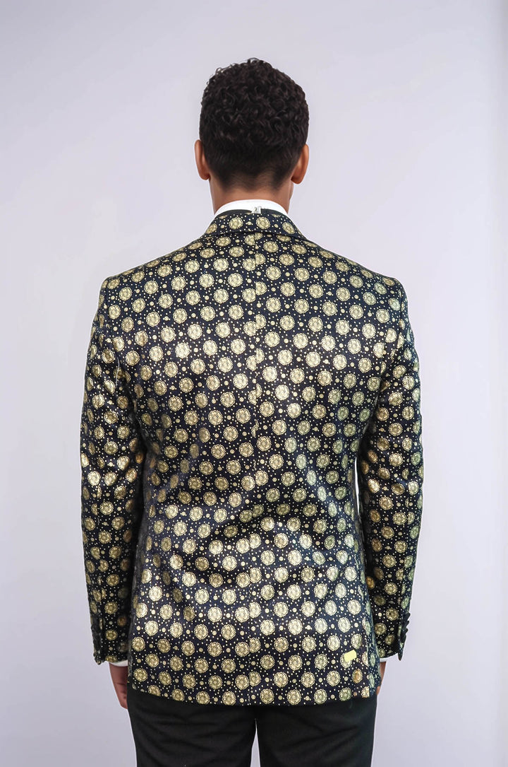 Blazer da ballo da uomo blu navy con risvolto a punta con motivo floreale - Wessi