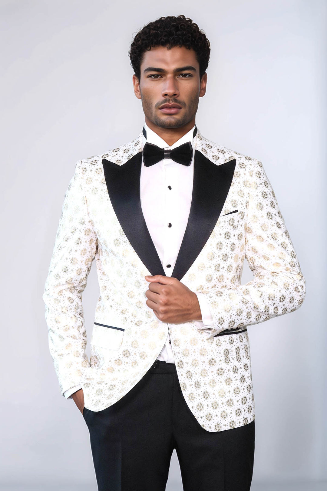Blazer da uomo bianco con risvolto a lancia con motivo floreale - Wessi