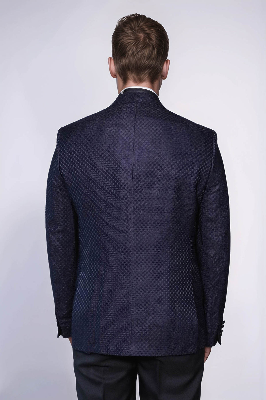 Сатиновый пиджак с лацканами текстурированный мужской Navy Blue смокинг - Wessi