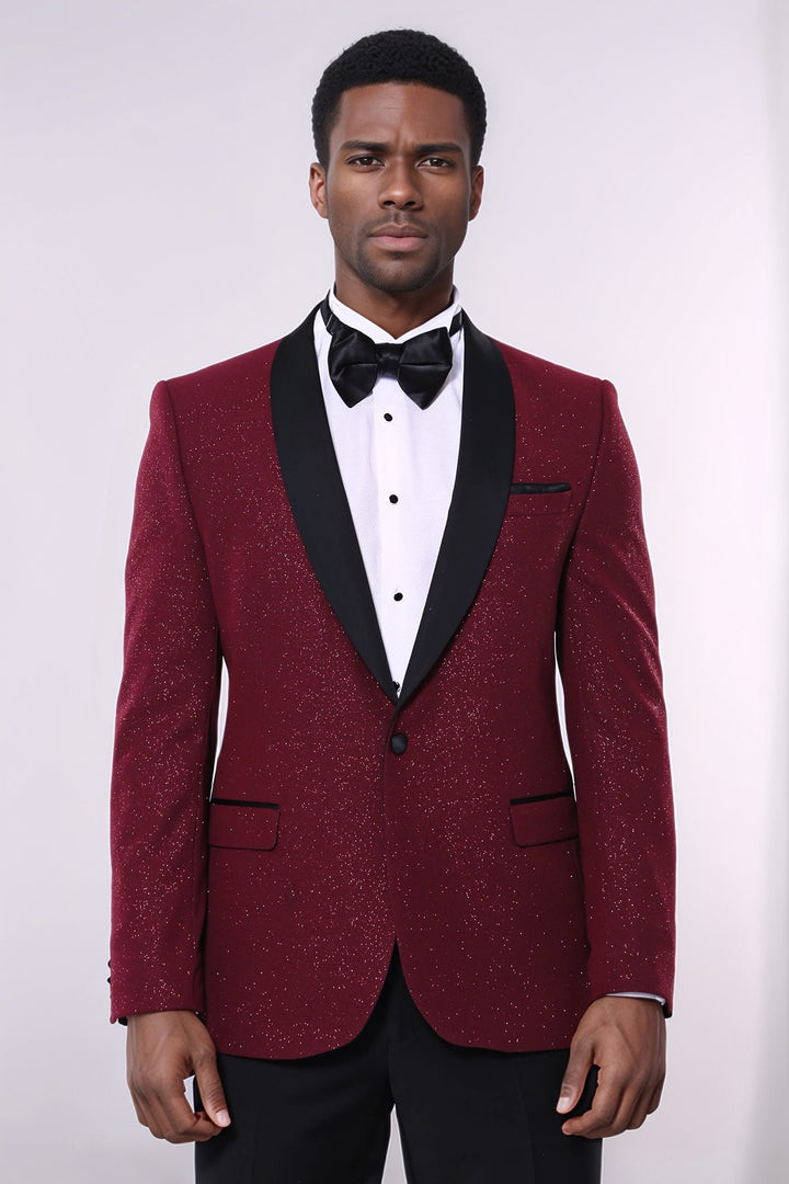Chaqueta de esmoquin brillante con solapa chal burdeos para hombre - Wessi
