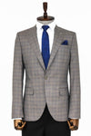 Blazer Hombre Slim Fit Gris Solapa De Pico Cuadros - Wessi