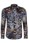 Camicia da uomo multicolore a maniche lunghe slim fit con motivo leopardato - Wessi