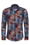 Camicia da uomo blu navy con motivo a foglie rosse - Wessi