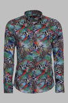Camicia da uomo multicolore a maniche lunghe slim fit con motivo leopardato - Wessi
