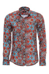 Camicia da uomo rossa a maniche lunghe slim fit floreale blu - Wessi