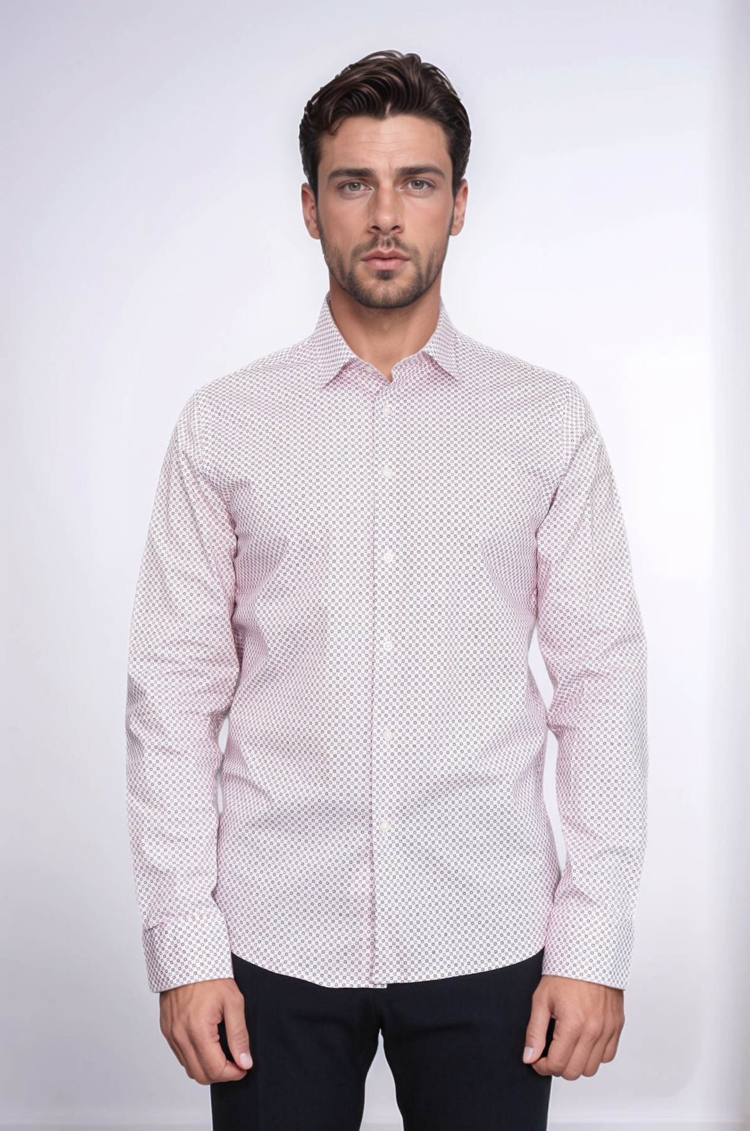 Camicia da uomo slim fit con motivo a quadri piccoli rosso bordeaux - Wessi