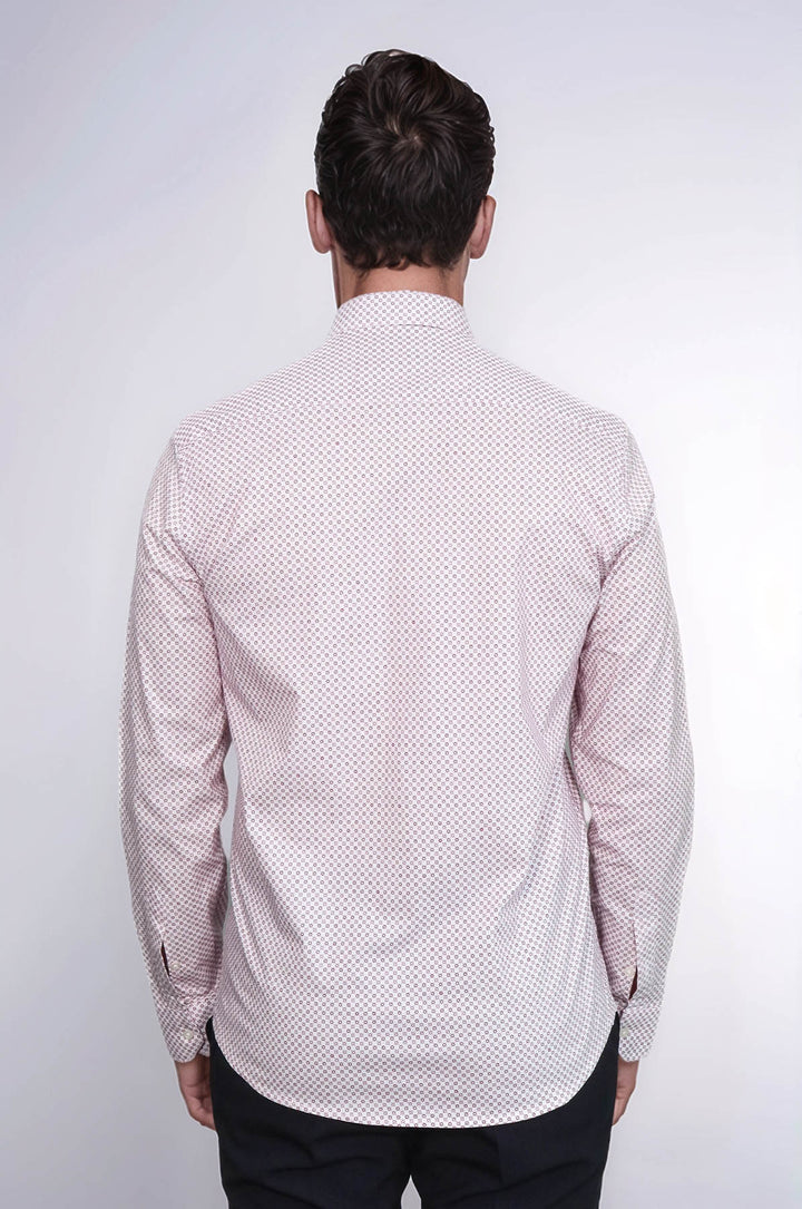 Camicia da uomo slim fit con motivo a quadri piccoli rosso bordeaux - Wessi