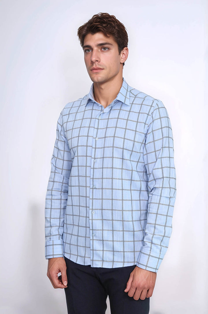 Chemise homme coupe slim à carreaux bleus - Wessi