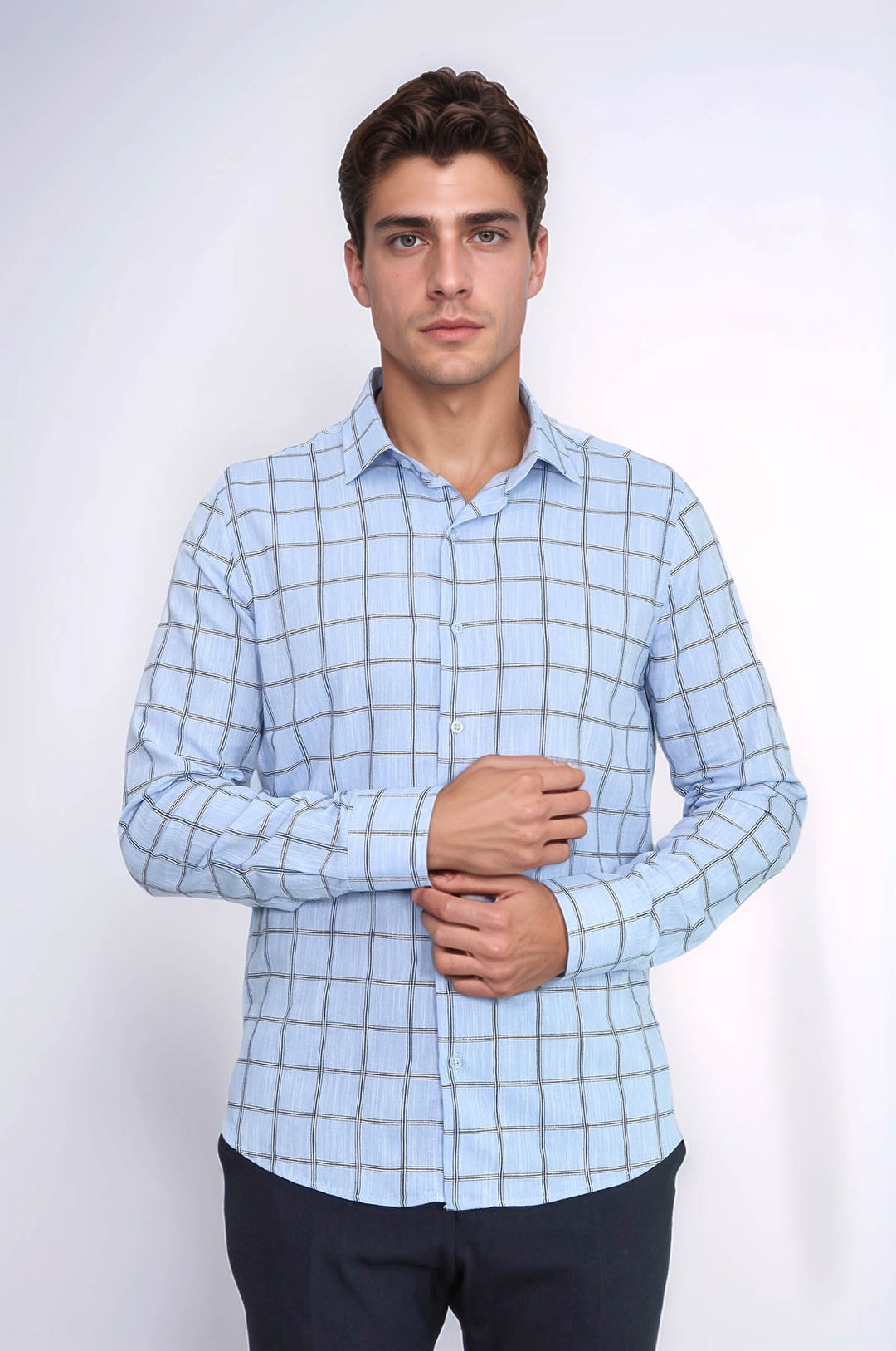 Chemise homme coupe slim à carreaux bleus - Wessi