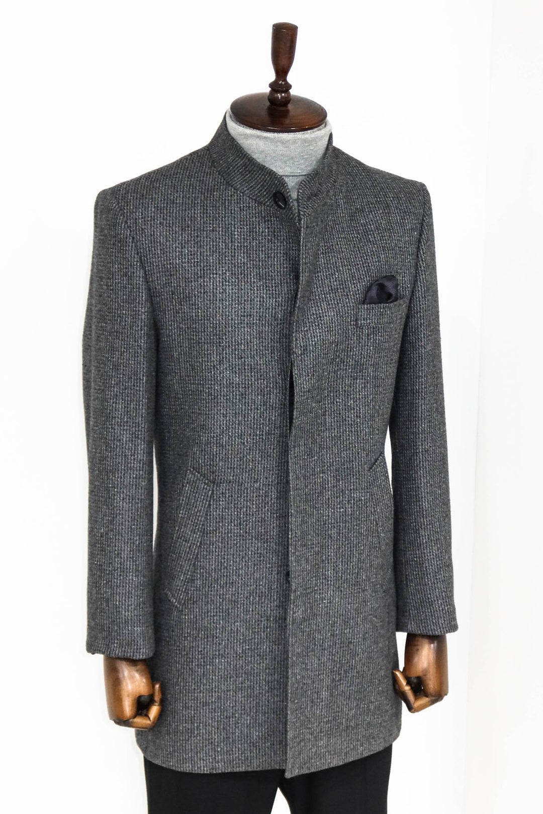 Cappotto da uomo grigio fantasia con colletto in piedi - Wessi