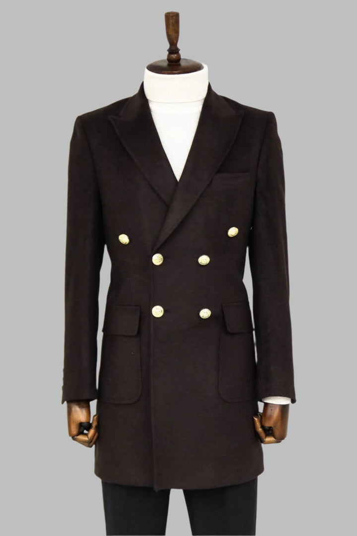 Manteau Long Croisé Boutonné En Métal Marron - Wessi