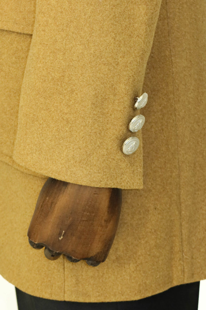 Boutons Métalliques Laine Cachemire Tan Manteau Double Boutonnage Homme - Wessi
