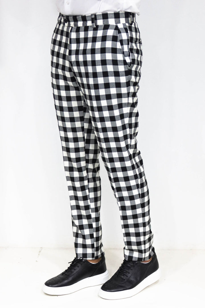 Pantaloni da uomo neri a quadri slim fit - Wessi