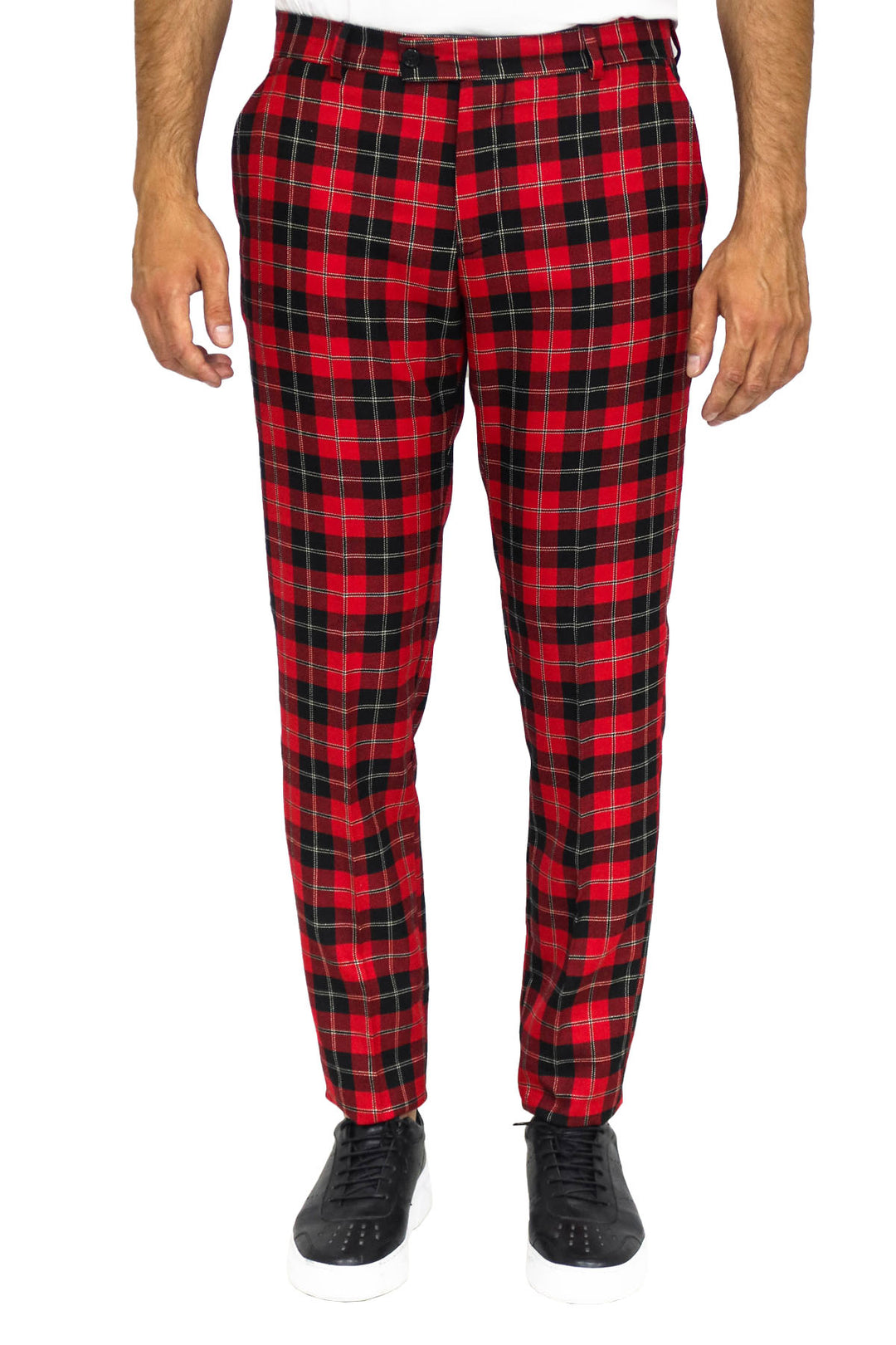 Pantaloni da uomo bordeaux a quadri slim fit - Wessi