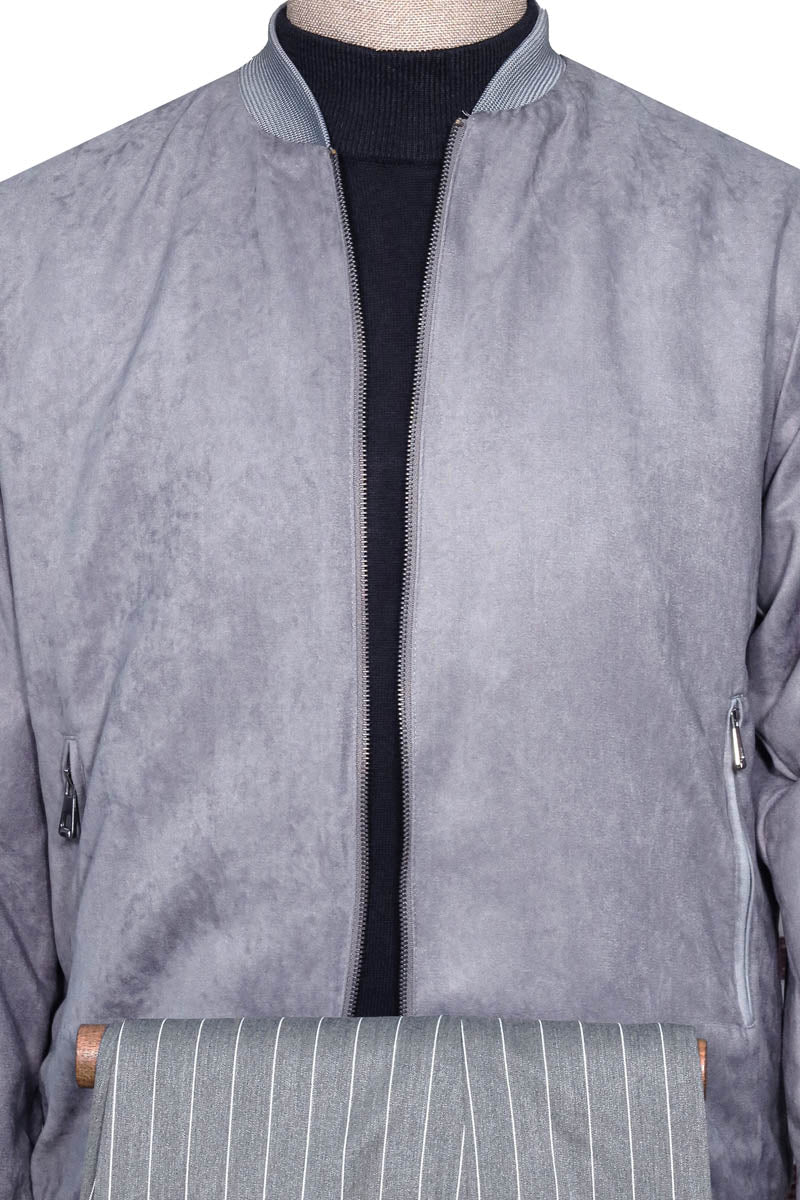 Giacca bomber grigia, Black e pantaloni grigi a righe - Moda cittadina Wessi