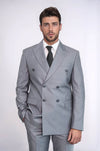 Costume Croisé Homme Gris Coupe Slim Rayé à Revers Large - Wessi