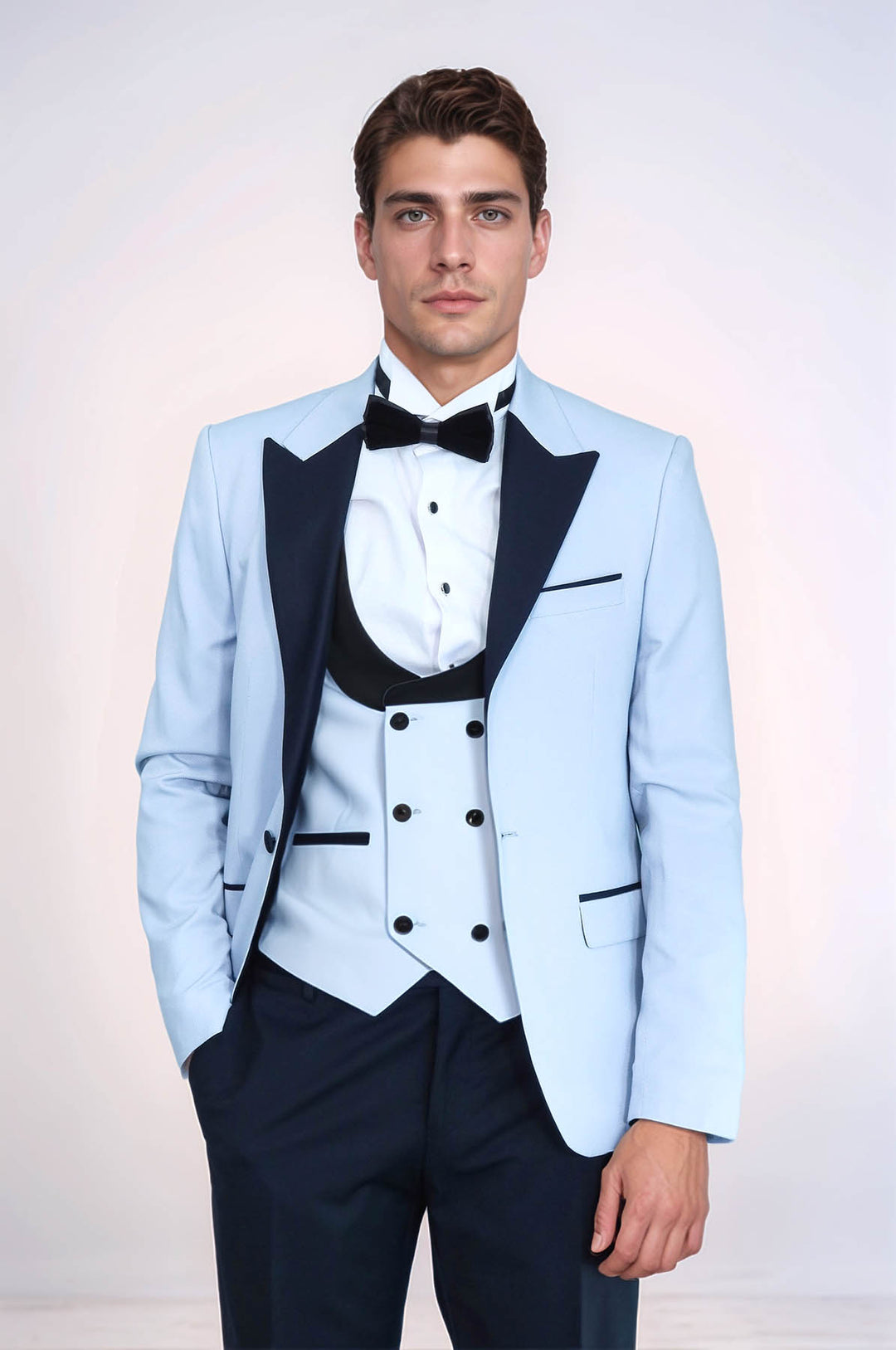 Self-Patterned Baby Blue Wedding Suit - Wessi