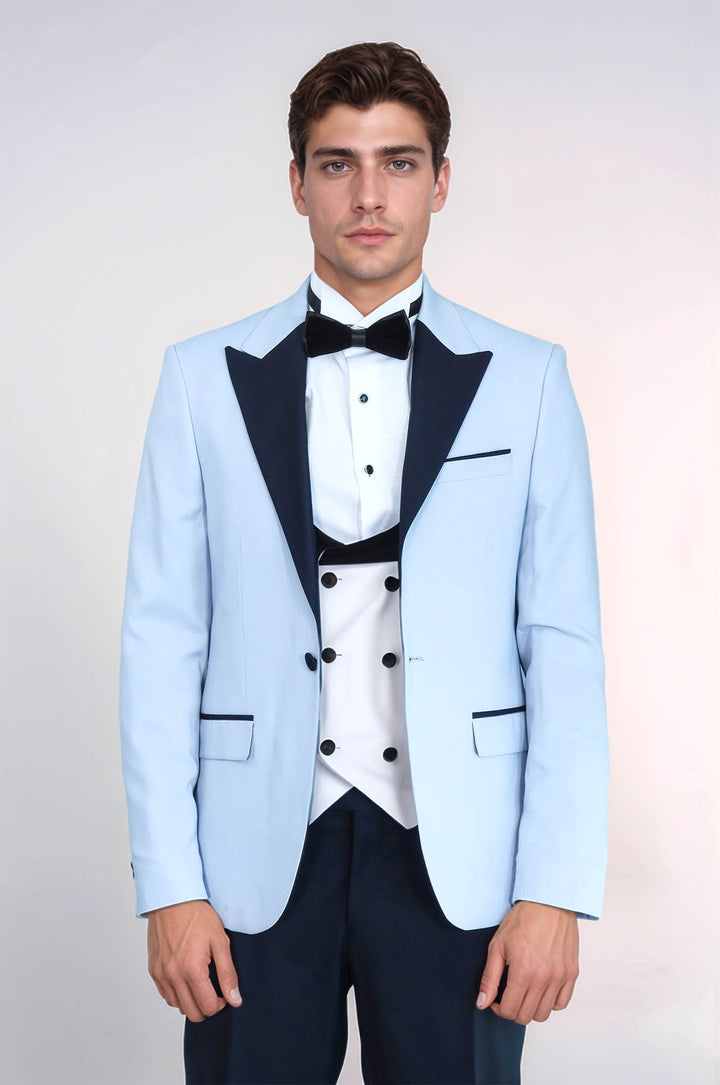Self-Patterned Baby Blue Wedding Suit - Wessi