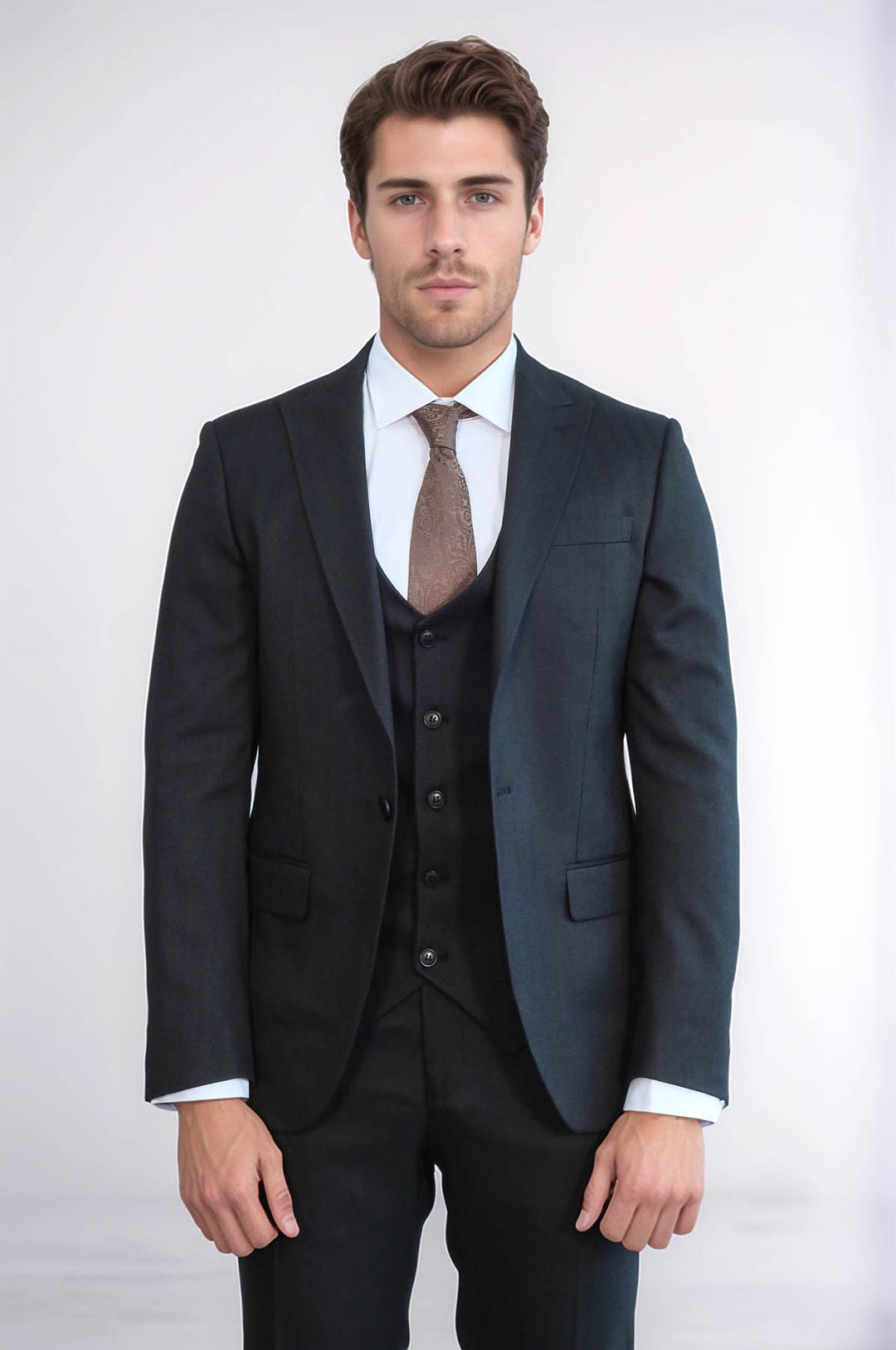 Costume 3 Pièces Homme Anthracite à Revers en Pointe à Un Bouton - Wessi