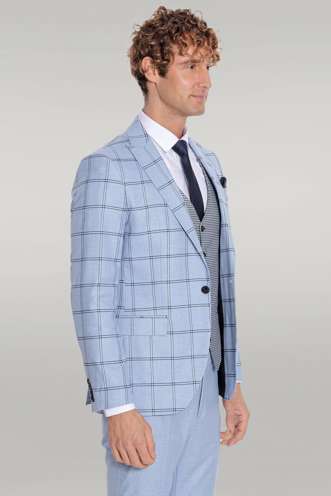Costume Homme Bleu Clair Coupe Slim à Carreaux - Wessi