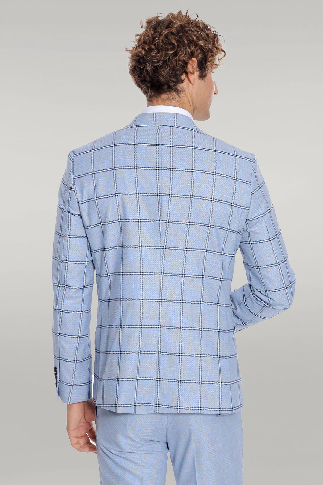 Costume Homme Bleu Clair Coupe Slim à Carreaux - Wessi