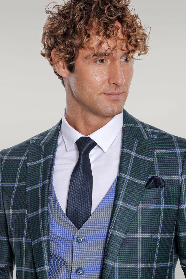 Costume Homme Vert Coupe Slim à Carreaux - Wessi
