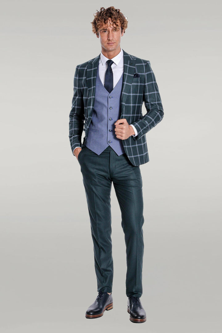 Costume Homme Vert Coupe Slim à Carreaux - Wessi