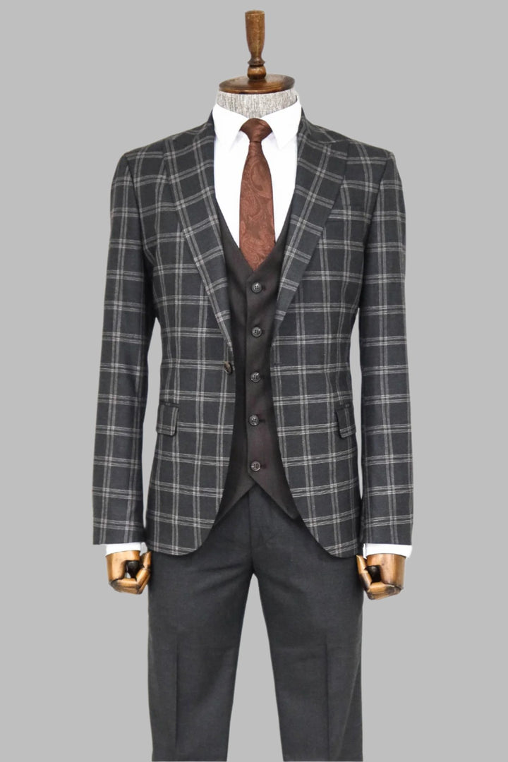 Costume Homme Noir Coupe Slim à Carreaux - Wessi