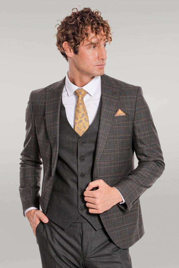 Costume Homme Anthracite Coupe Slim à Carreaux - Wessi