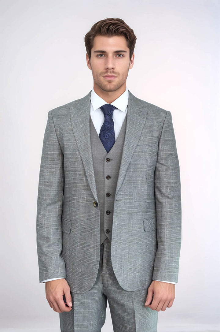 Traje hombre chaleco estampado slim fit beige - Wessi