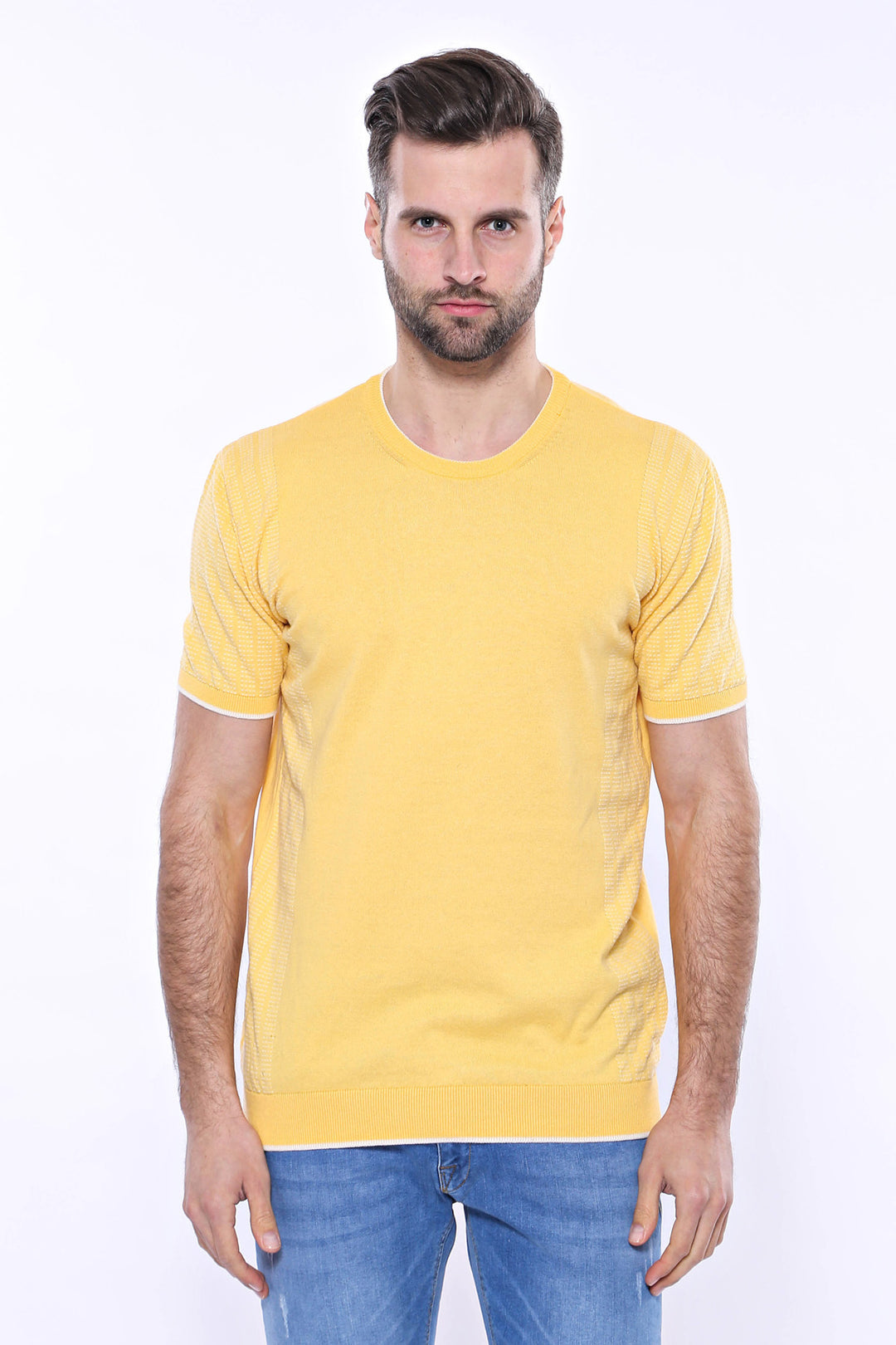 T-shirt lavorata a maglia gialla con motivo girocollo - Wessi