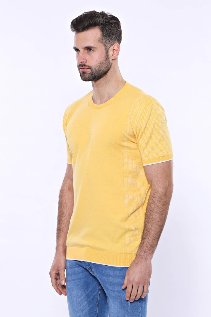 T-shirt lavorata a maglia gialla con motivo girocollo - Wessi